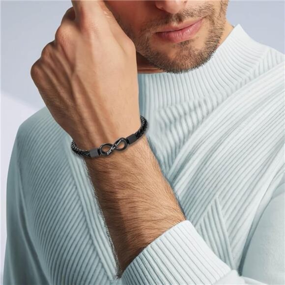 mens braided leather bracelet infinity love gift for him boyfriend husband jewel - Picture 4 of 7